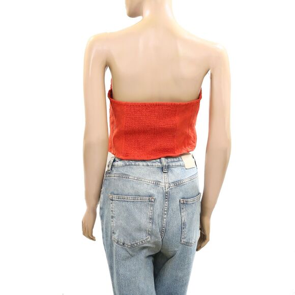 Free People Leilani Cropped Tube Top Sleeveless Smocked Red Cotton S NEW 276218 - Picture 6 of 10